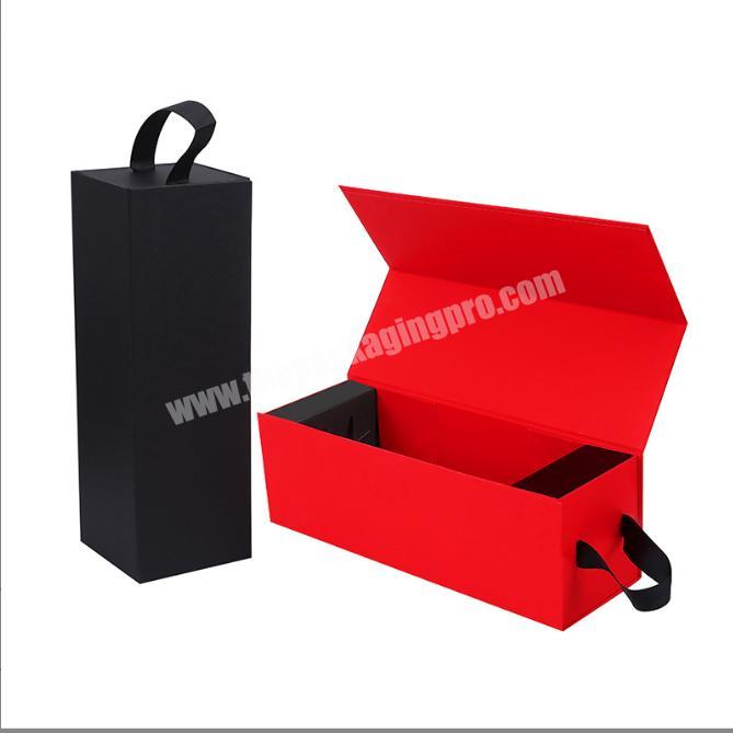 Cardboard Gift Box Luxury Box With Ribbon Magnetic Closure Folding Wine Gift Box