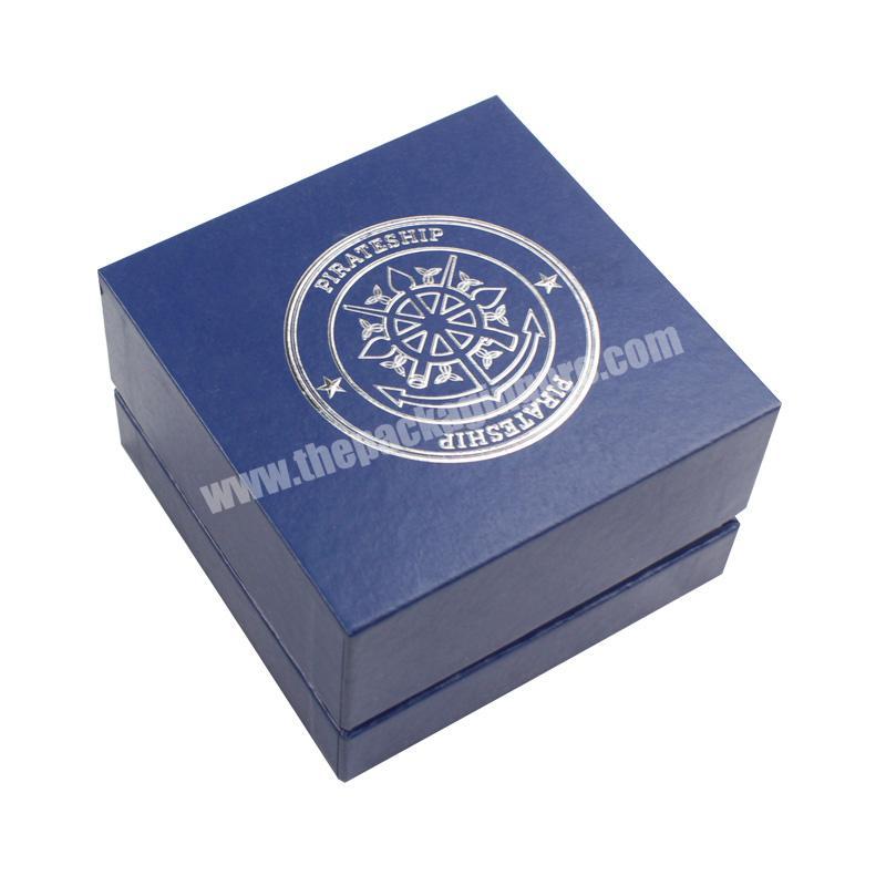 Cheapest Price Custom LOGO Silver Foil Hot Stamping Blue Paper Jewelry Product Packing Gift Box