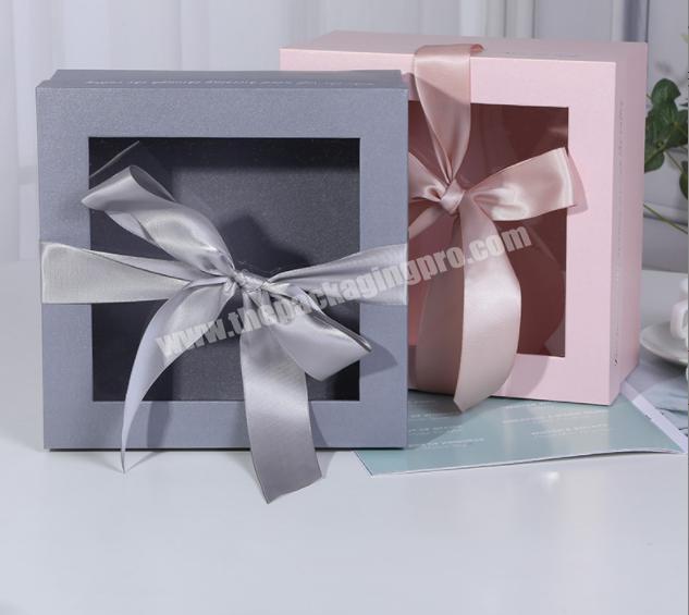 China Flock Printing Luxury Lid And Base Box Flocking Paper Packaging Box With Ribbon