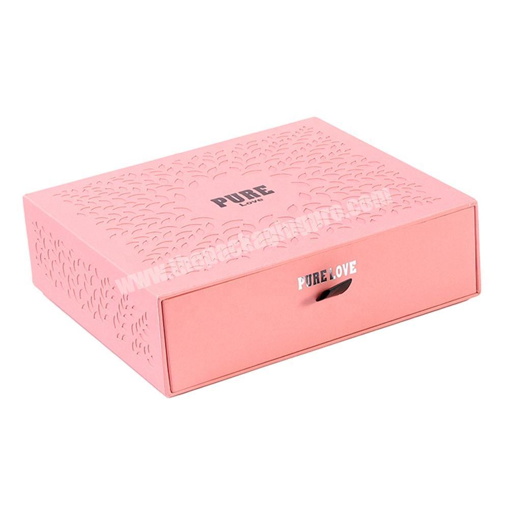 China Supplier Custom Logo Makeup Sliding Out Cosmetics Drawer Box Pink  Printed Color Box Fancy Gift Box