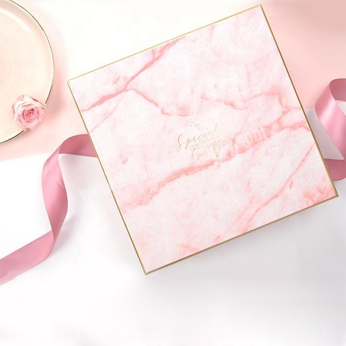 China Supplier New products Custom Logo Top Lid Pink Marble Gift Box with Bag Gold Stamping Packaging Box