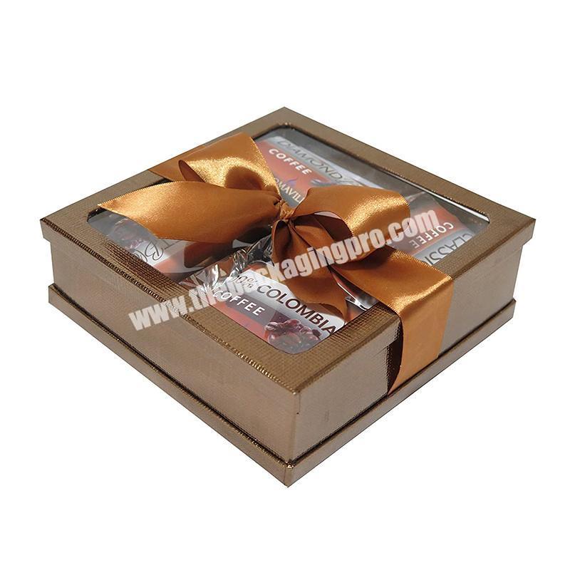 China manufacturer supply custom chocolate packaging cardboard sweets box luxury chocolate boxes with clear window and ribbon