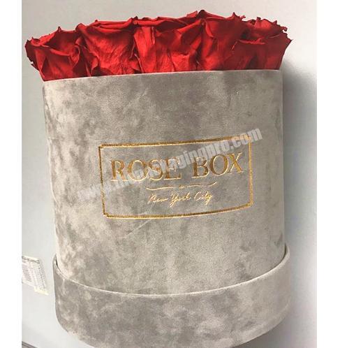 China wholesale custom foam insert round velvet hat flower gift packaging box preserved fresh flower storage box with handle