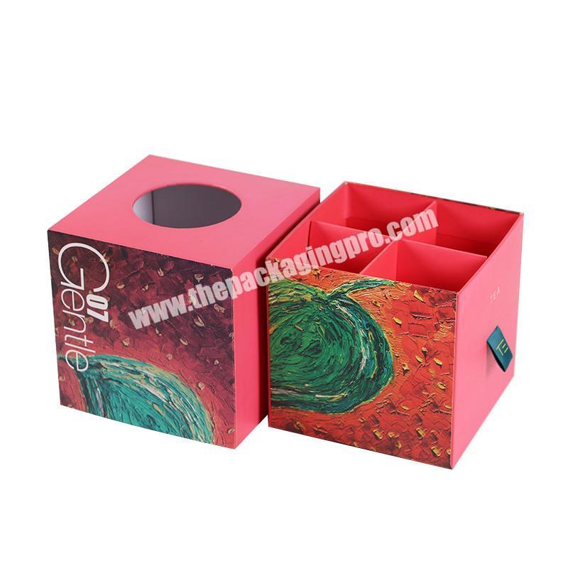 Creative Square Shape Thick Cardboard Drawer Box Style with Ribbon Puller with Divider