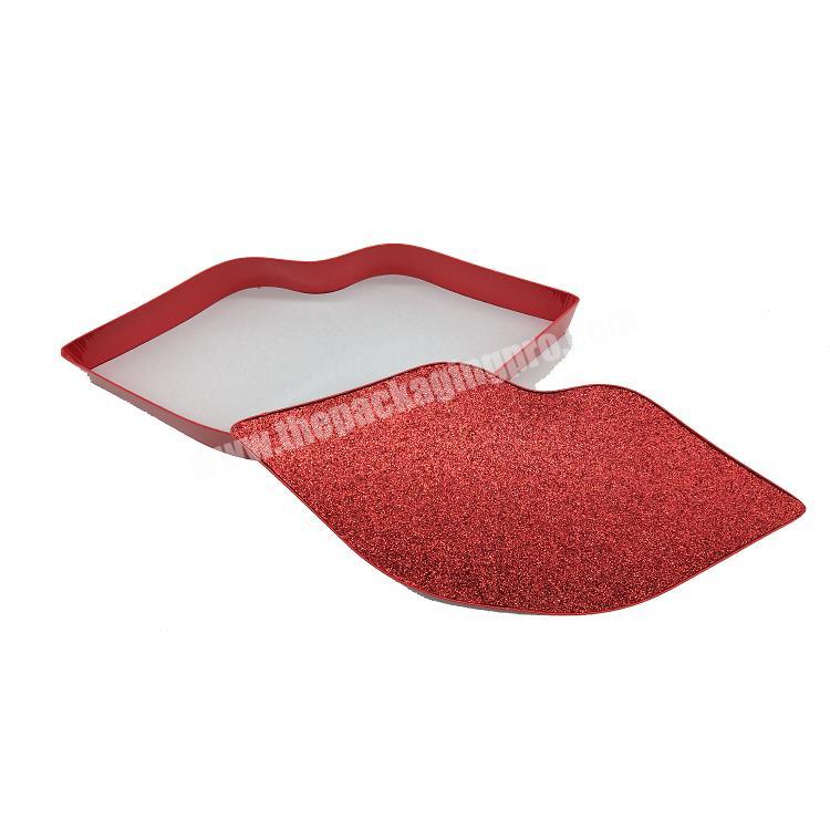 Creative glitter paper custom lip shaped chocolate gift box with red color