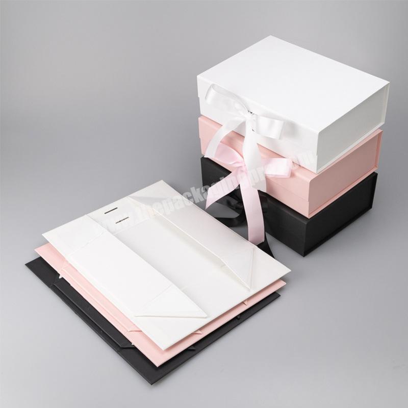 Creative pink book-shaped paper folding cosmetics gift packaging box white flip solid color cloth gift box with black ribbon bow