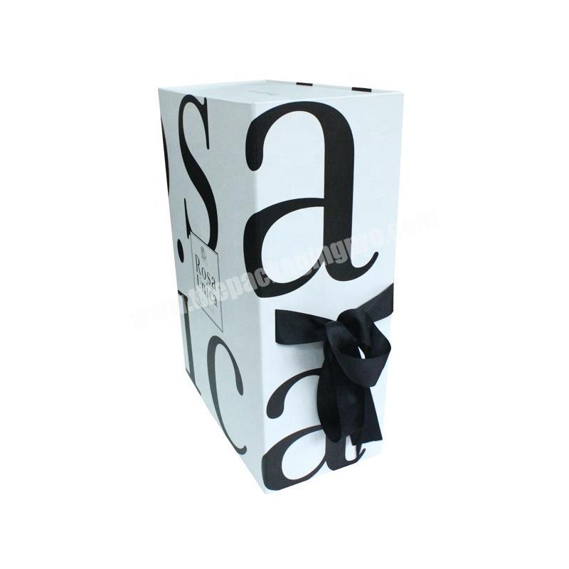 Custom Black And White Color With Ribbon Luxury Strong Collapsible Storage Folding Gift Box