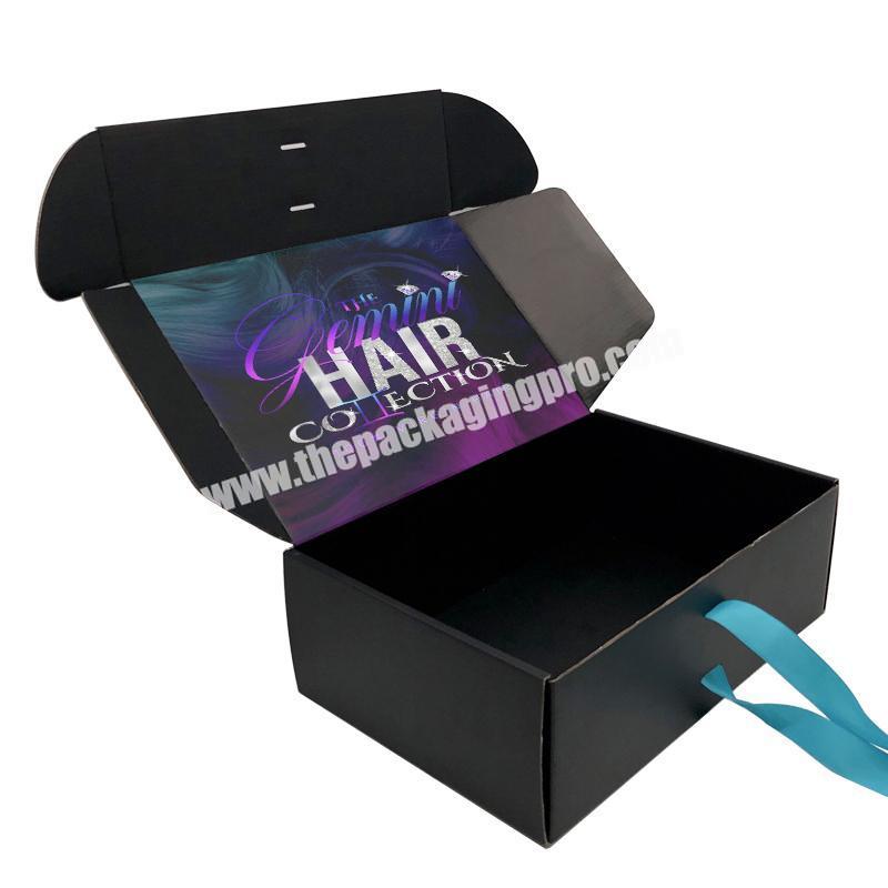 Custom Matte Black Corrugated Cardboard Shipping Mailer Packaging Carton Boxes Custom Logo For lash shoes wig hair clothes shirt