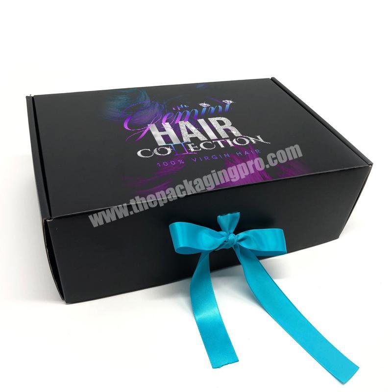 Custom Black Bundle Virgin Extension Box wIth Logo Women Wig Hair Weave Braided Shipping mailer Packaging Boxes for hair bundles