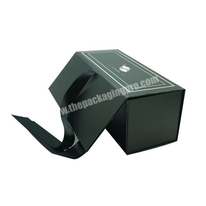 Custom Black Paper Luxury Rigid Hair Shoe Box Folding Foldable Magnetic Packaging Gift Box Easy Shipping With Ribbon