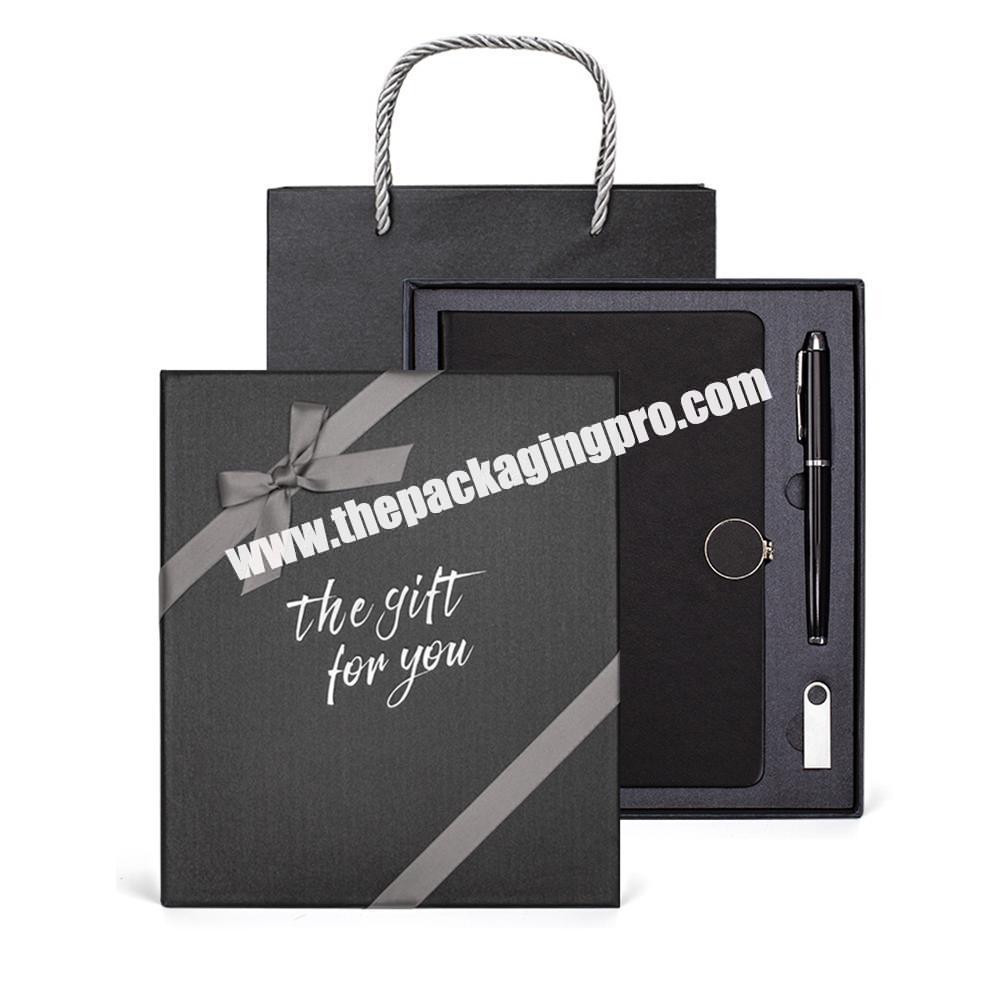 Custom Black  Paper Packaging Lid And Base Two Piece Rigid Greyboard Notebook Gift Box