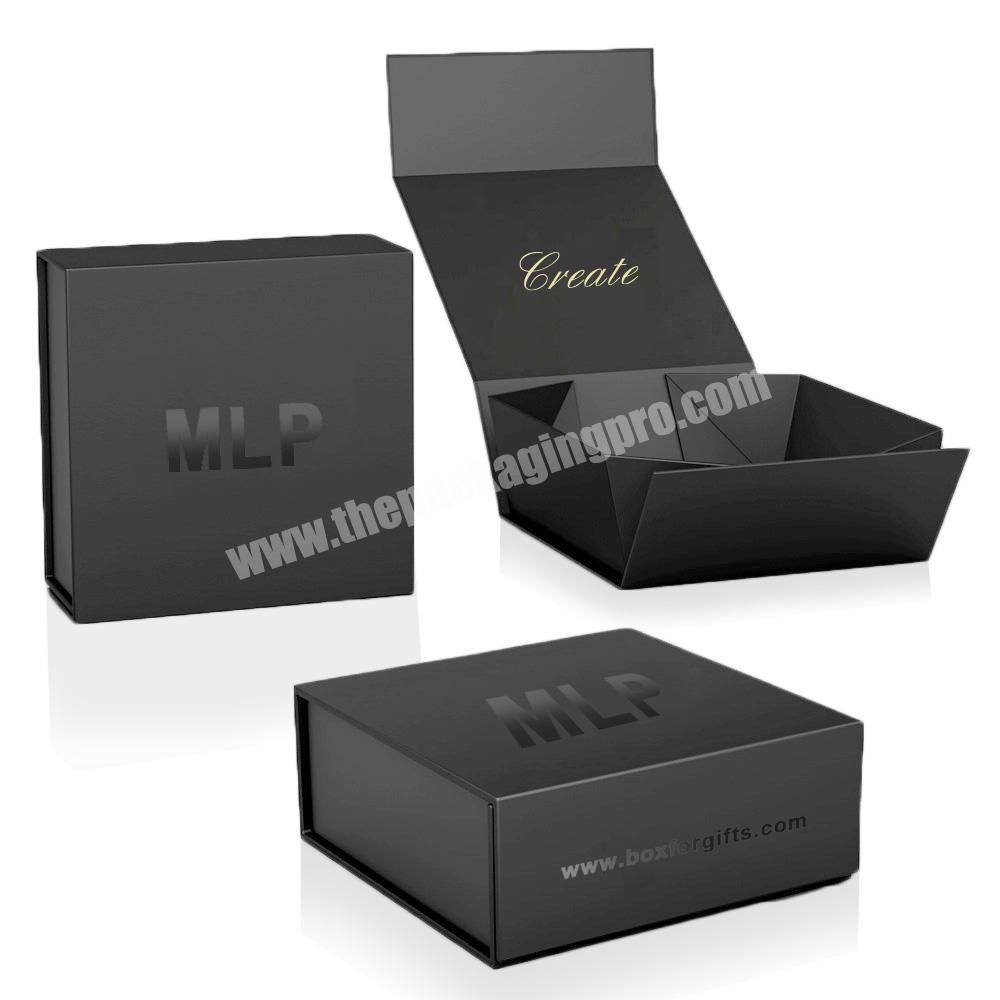 Custom Brand Full Black Glossy UV Coating Collapsible box Magnetic Closure Rigid Paper Gift Box