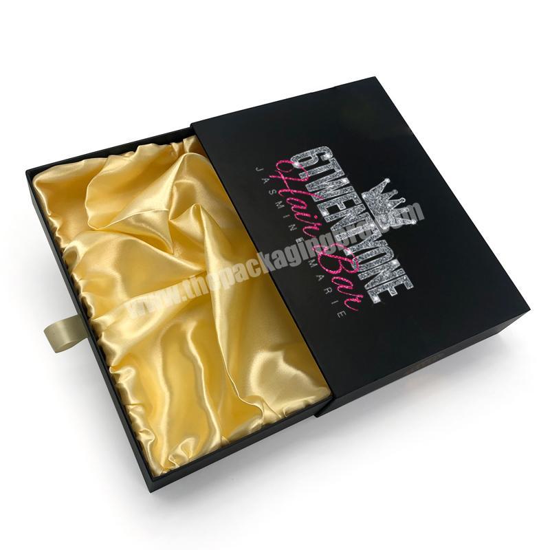 Custom Brand Logo Gift Wig Hair Packaging Cardboard sliding Drawer Boxes for Apparel Makeup Clothes Tshirt Lingerie