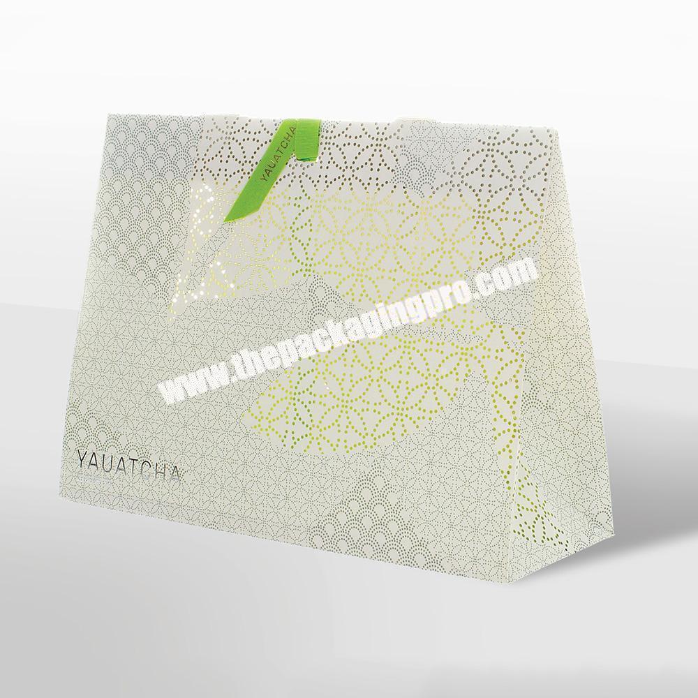 Custom Branded Logo Luxury Paper Skin Care Packaging Gift Shopping Bag Paperbag With Ribbon Closure