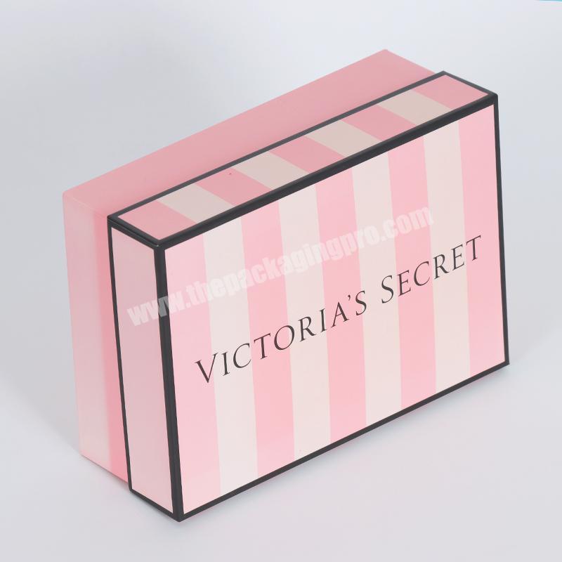 Custom CMYK printing Pink Lingerie Clothing Hat Packaging Boxes Lid And Base Gift Box