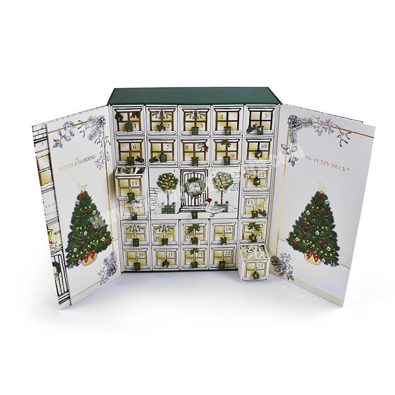 Custom Creative Christmas Gift House Shaped Package Boxes Rectangular Paper Drawer Gift Box Decorative Packaging Box with Drawer