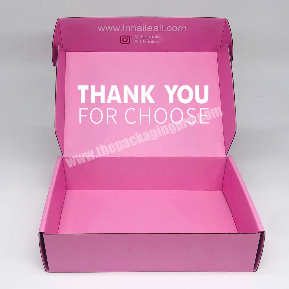 Custom Design Gold Foil Logo Corrugated Paper Pink Cosmetic Packing Lashes Posting Box Corrugated Cardboard Box With Thank You