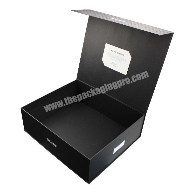 Custom Design Matte Black Large Rigid Paper Cardboard Gift Packaging Magnetic Folding Box for clothing