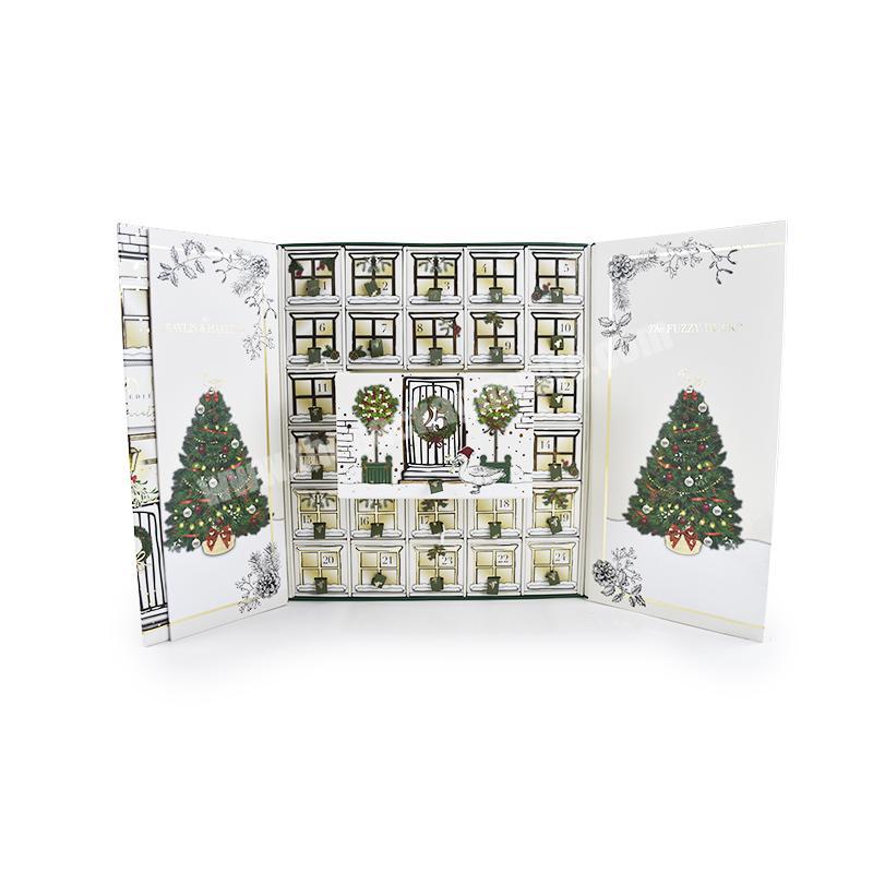 Custom Empty Countdown Christmas Advent Calendar Box Luxury Cardboard Paper Gift Beauty Cosmetic Packaging Box