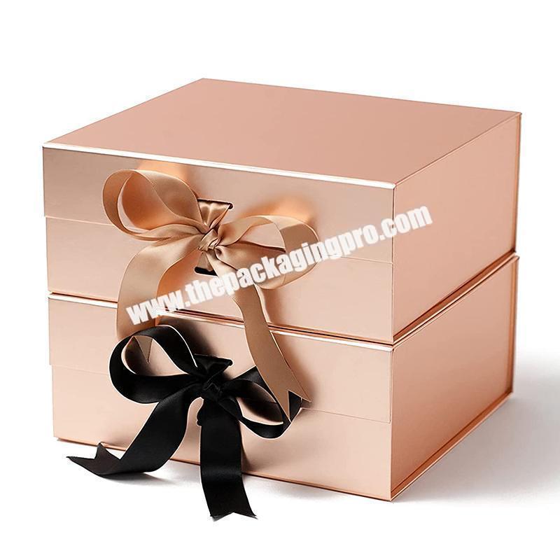 Wholesale custom recycled handmade bridesmaid decorative champagne magnetic foldable flat large paper gift boxes with ribbon
