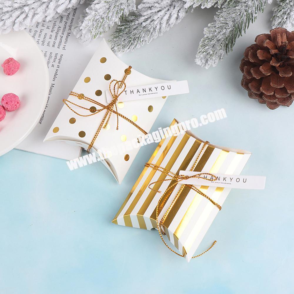 Custom Gold Foil Stamping  White Paper Candy Packaging Merry Christmas Pillow Gift Boxes