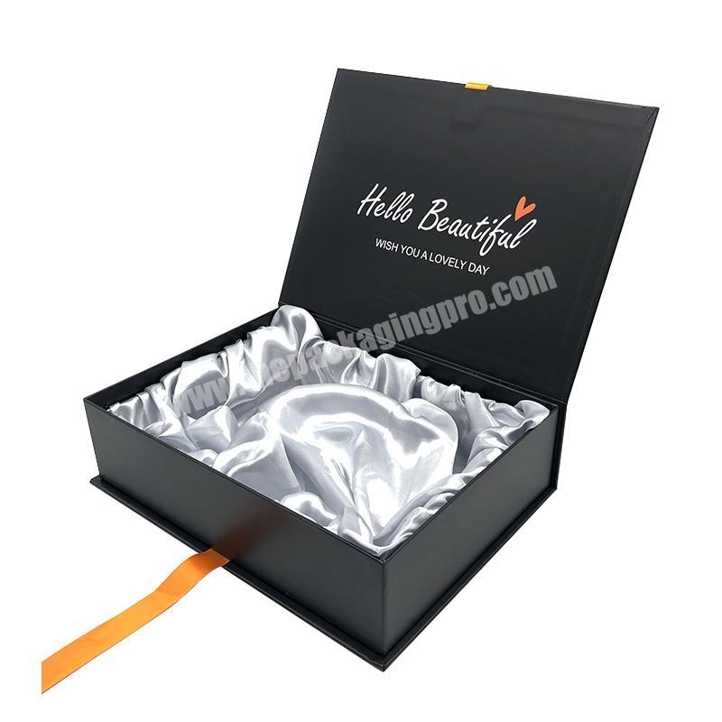 Custom Hair Bundles Extension Packaging Box with Satin Human Weave Hair Gift Storage Box with Ribbon Closure for Wig Accessories