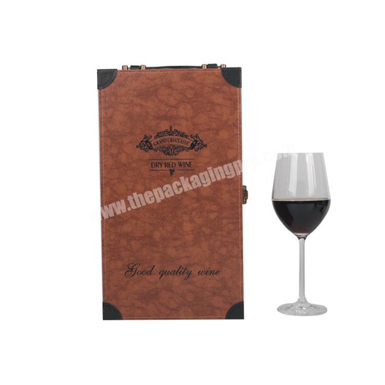 Custom handmade luxurious wooden leather wine gift box wine glass box