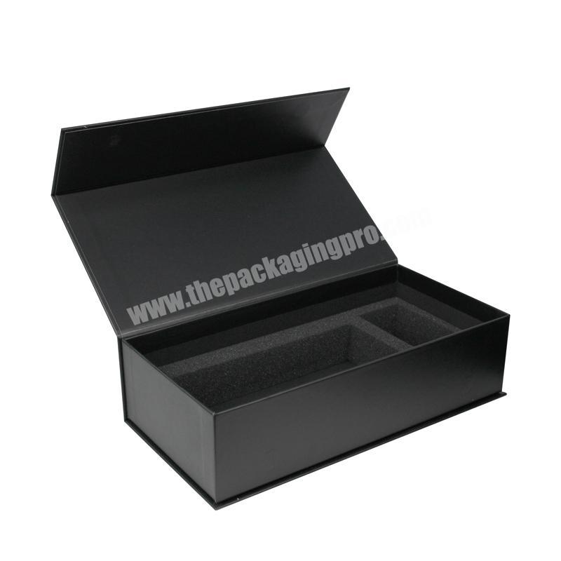 Custom LOGO Matte Black Cardboard Book Shape Style Magnetic Closure Empty Gift Box Packaging OEM with Foam Insert