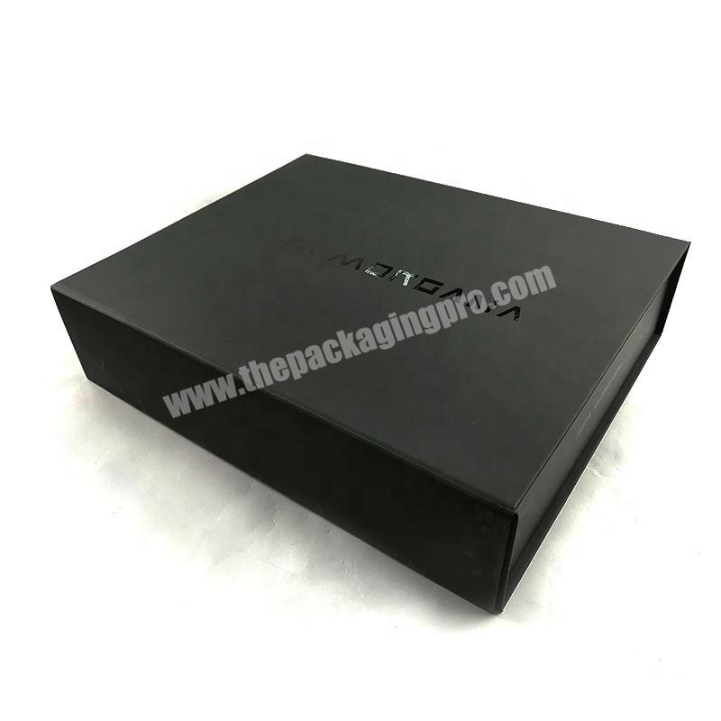 Custom Large Black Uv Coating Logo Folding Magnetic Closure Folded Presentation Gift Boxes For Clothing Packaging