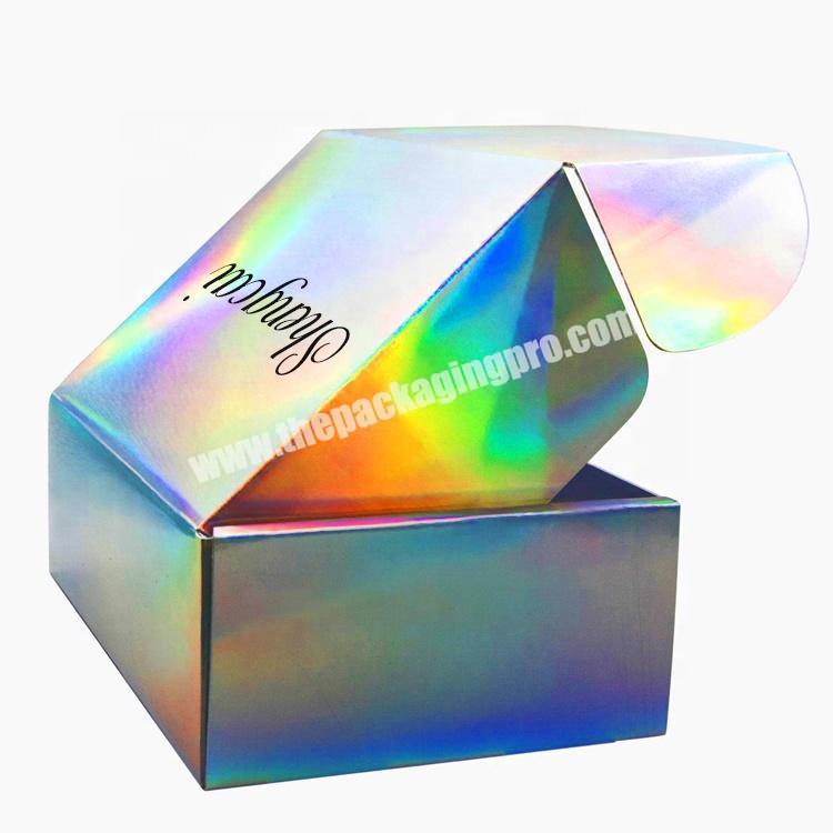 Custom logo printing rainbow color holographic Iridescent Neon cosmetic beauty packaging paper gift box