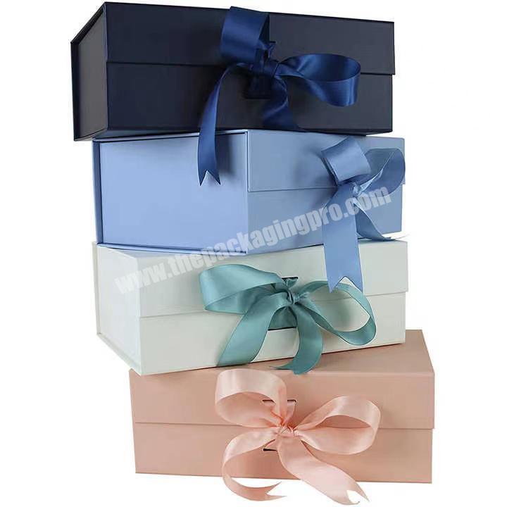 Accept Custom Brand custom Luxury white Folding Magnetic Large Size Skin Care folding magnetic gift box with ribbon