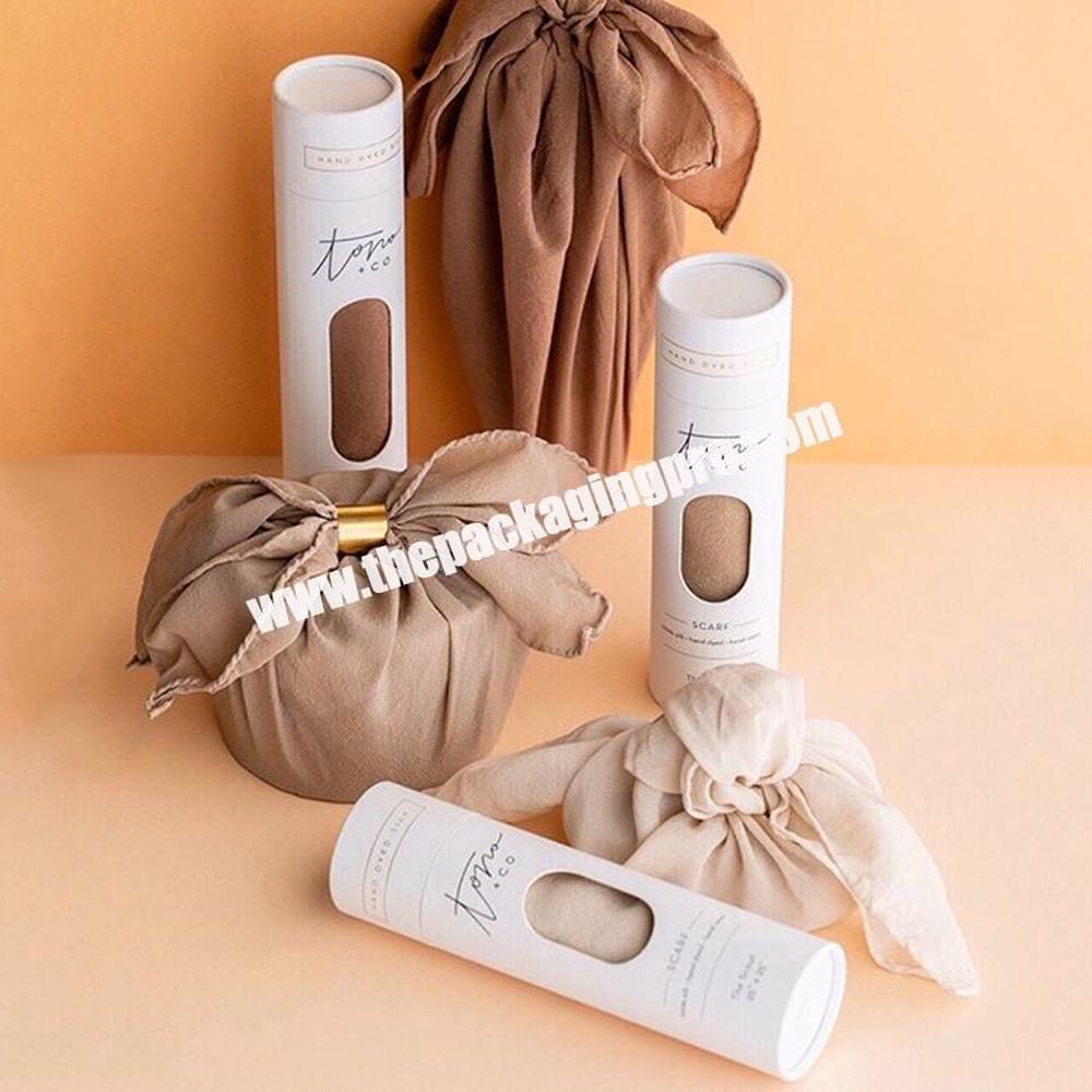 Custom Logo Cardboard Paper Round Tube Scarf Packaging Cylinder Gift Box With Window