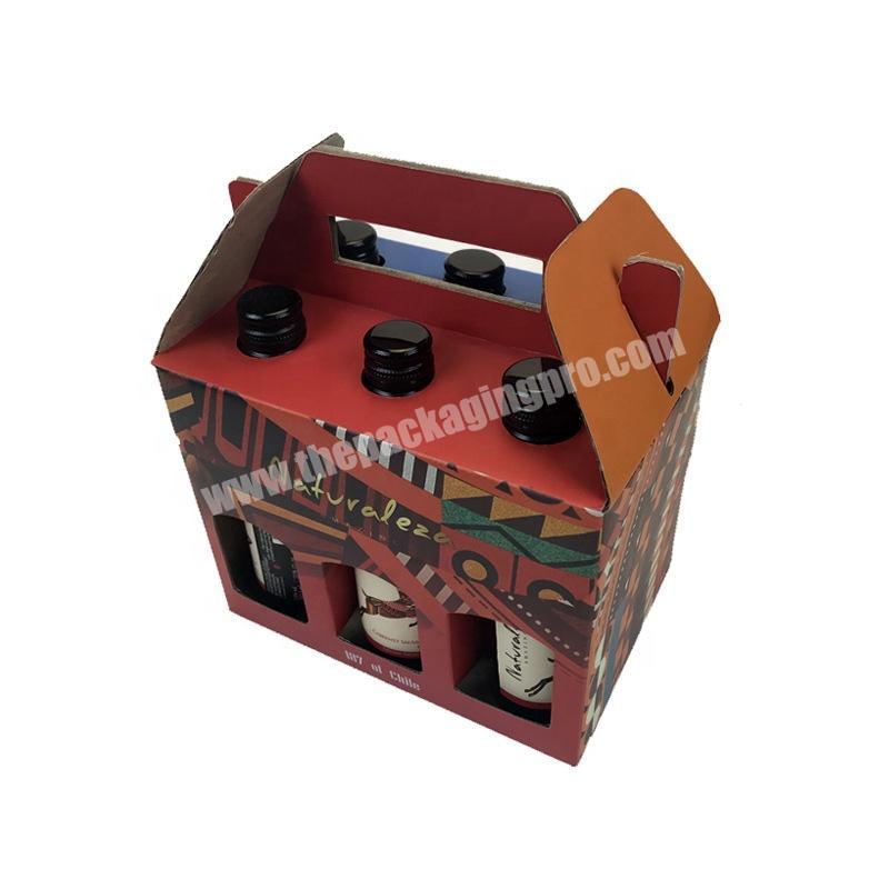 Custom Logo Cardboard Six Pack Wine Box Carrier Wholesale Cheap Portable Handle Corrugated Paper Packaging 6 Bottle Beer box