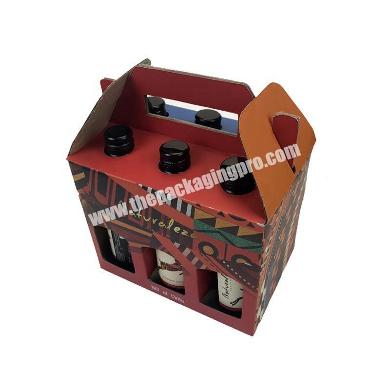 Custom Logo Cardboard Six Pack Wine Box Carrier Wholesale Cheap Portable Handle Corrugated Paper Packaging 6 Bottle Beer box