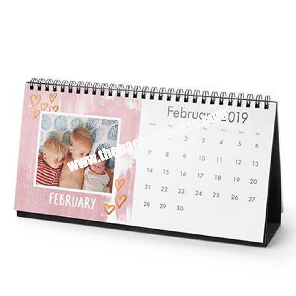 Custom Logo Desktop Standing Flip Table Desk Spiral Monthly Photo Picture Calendar Planner