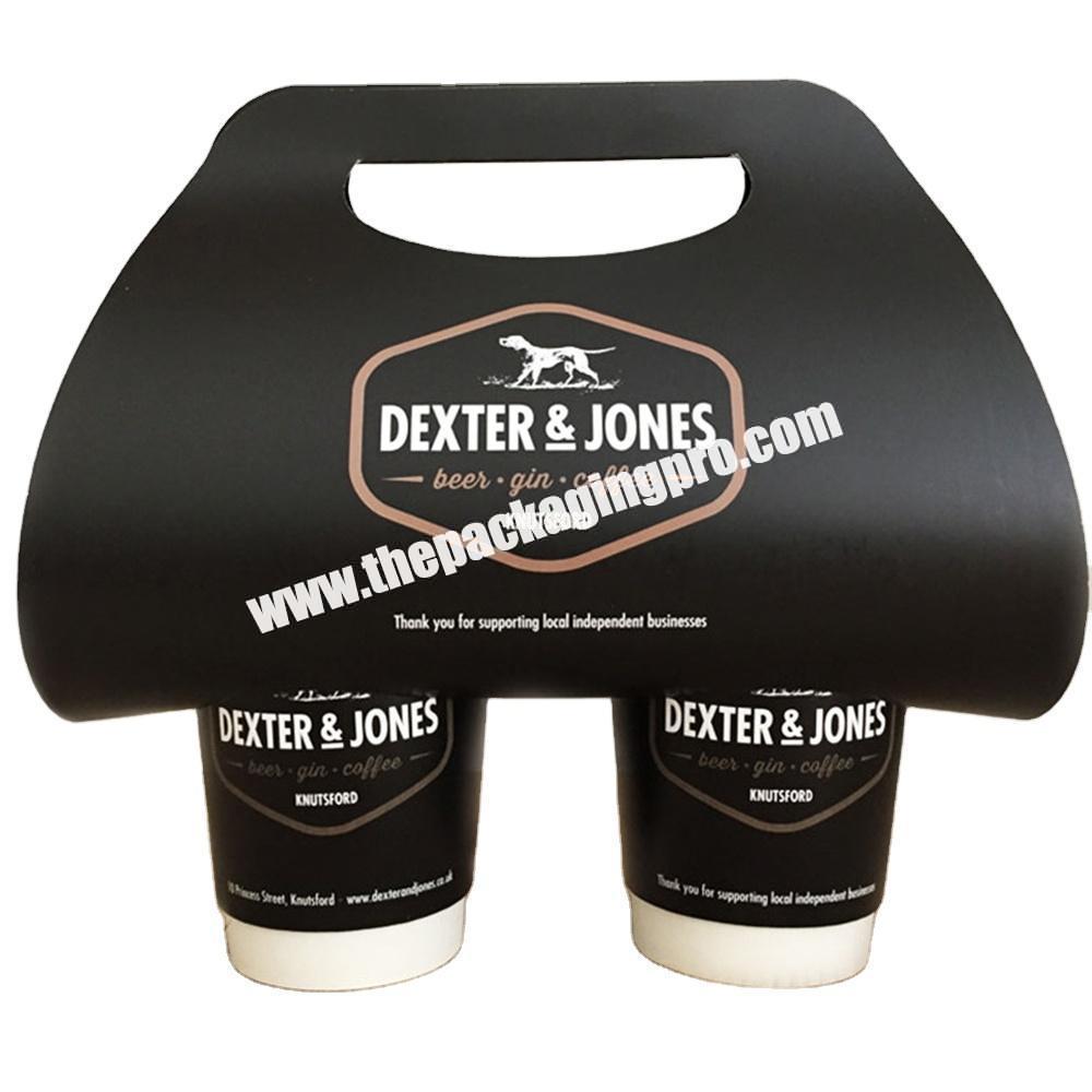 Custom Logo Disposable Black Take Away 2  Two Card Borad Drink Coffee Cup Paper Carrier Holder