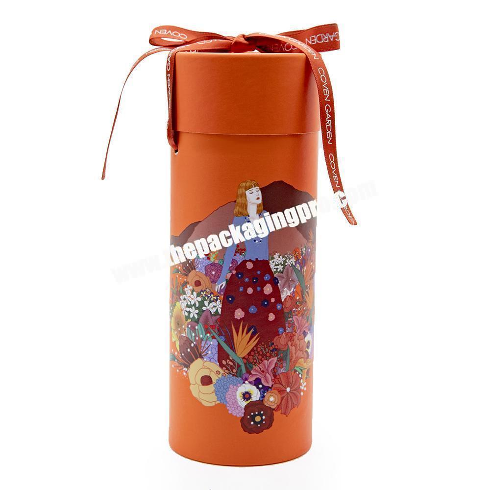 Custom Logo Floral Printed Cardboard Paper Round Tube Packaging Cylinder Gift Box For Towel