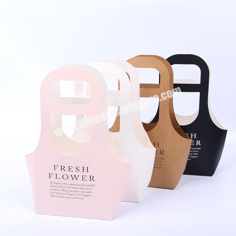 Custom Logo Flower Paper Bag Portable Gift Package Bag Take Away Kraft Paper Flower Bag For Flower Packaging