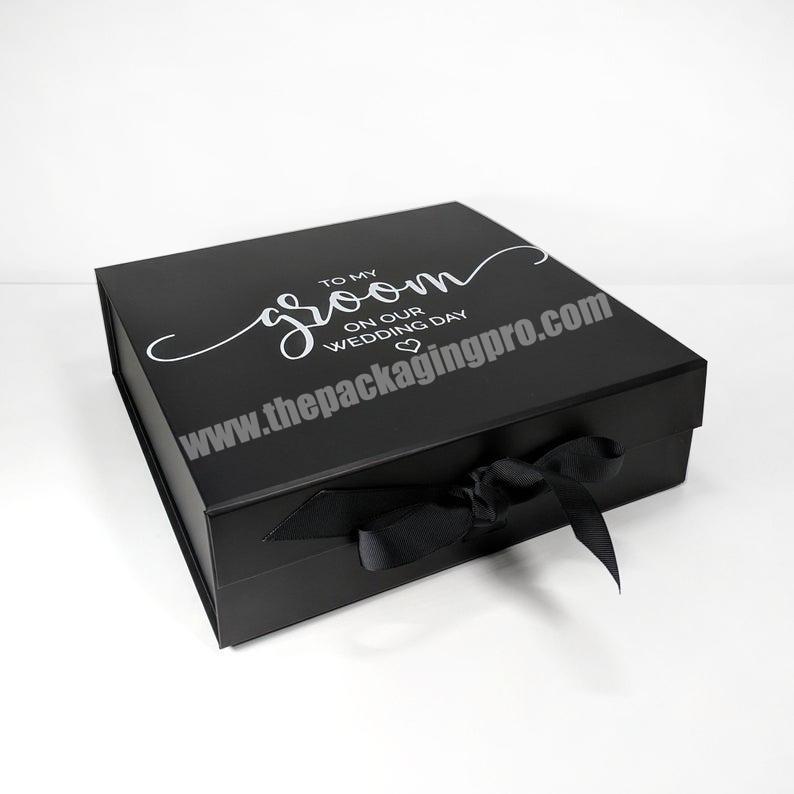 Custom Logo Folding Matt Black Paper Flat Packing Luxury Magnetic Gift Box Wholesale