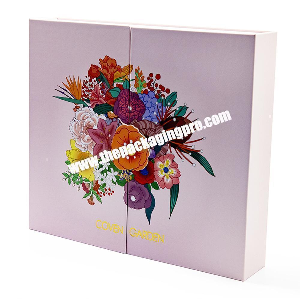 Custom Logo Luxury Cardboard Paper Packaging Rigid Gift Gate Fold Boxes With Flower Deco
