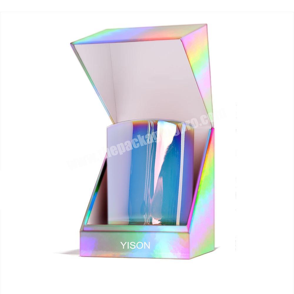 Custom Logo Luxury Glitter Rainbow Iridescent Holographic Candle Container Jar Box Packaging
