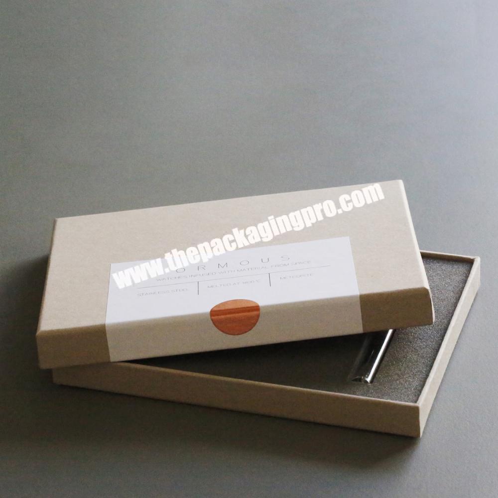 Custom Logo Luxury Kraft Paper Packaging Lid And Base Rigid Watch Gift Box With Foam Insert