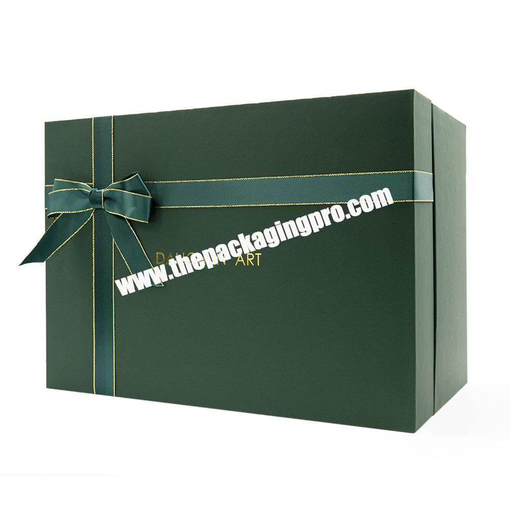 Custom Logo Luxury Large Green Cardboard Paper Packaging Rigid Gift Hamper Box With Removable Lid
