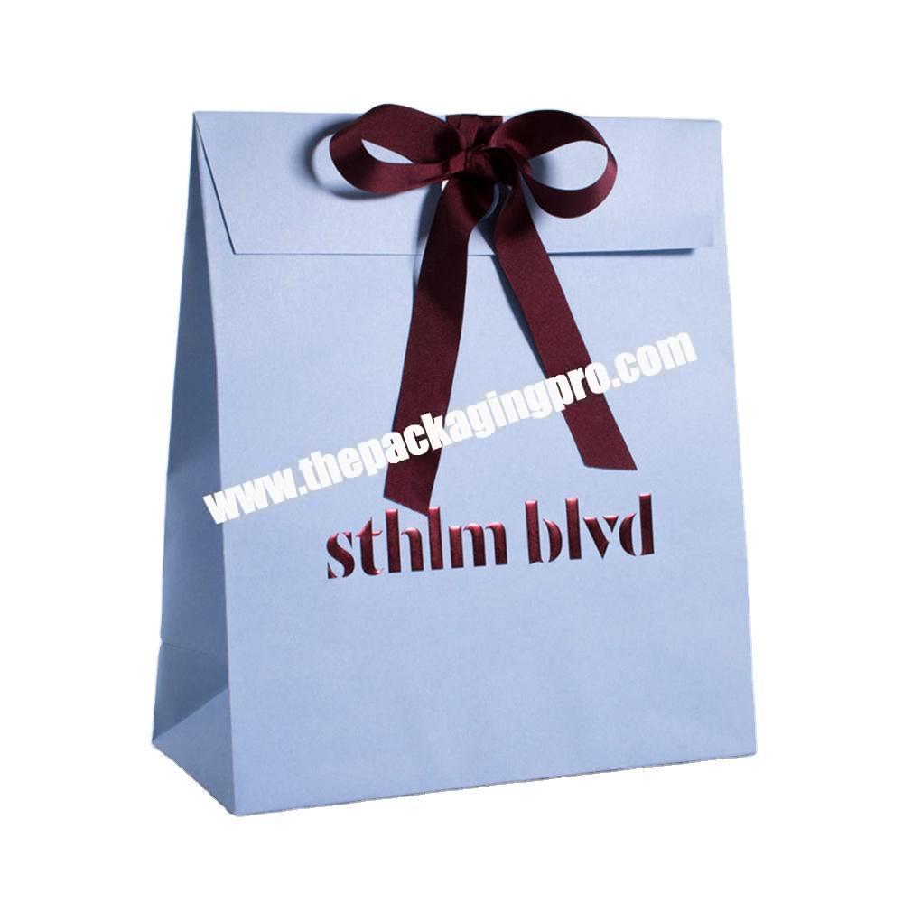 Customized Logo Luxury Paper Packaging Ribbon Closure Wedding Favour Gift Shopping Bag Paperbag