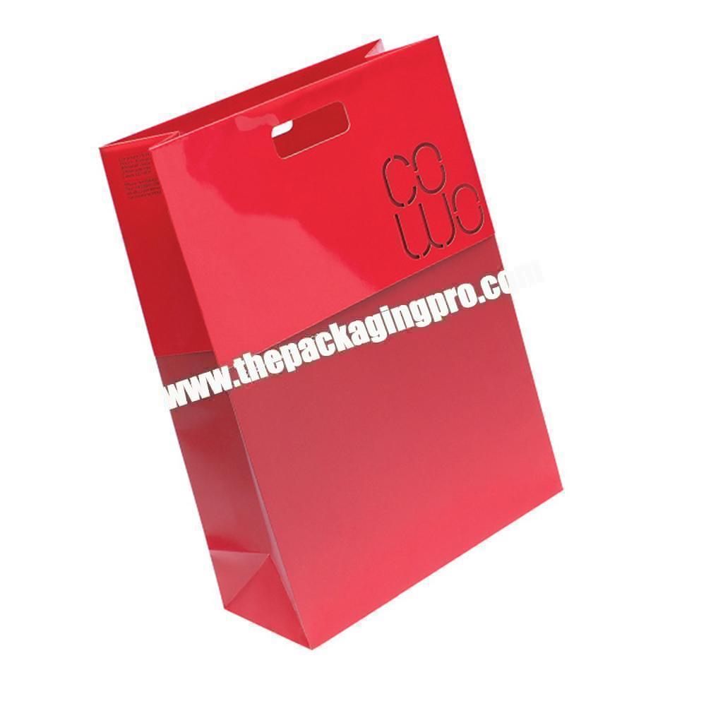 Custom  Logo Luxury Paper Red Apparel Packaging Gift Shopping Bag Paperbag With Die Cut Handle