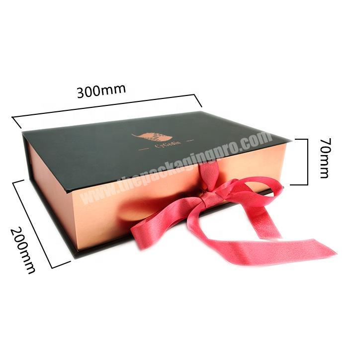 Custom Logo Luxury Rose Gold Cardboard Box Hair Extension Packing Box Gift Box With Ribbon