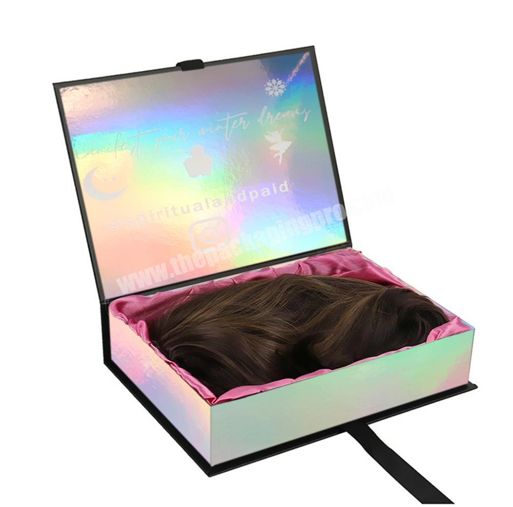 Custom Logo Luxury emballage perruque Braids Human Glitter Hair Wig Extension Packaging Box With Satin Logo