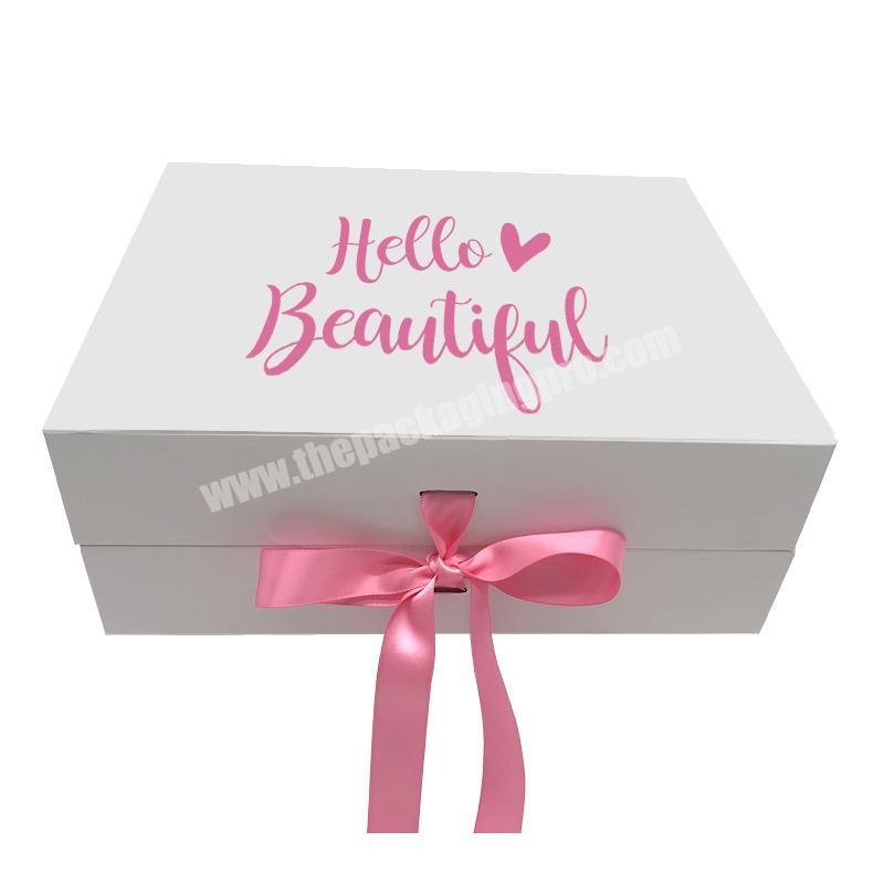 Custom Logo Magnetic Closure Packaging Gift box with Ribbon Cardboard Folding White Gift Boxes for Clothes Party Dress