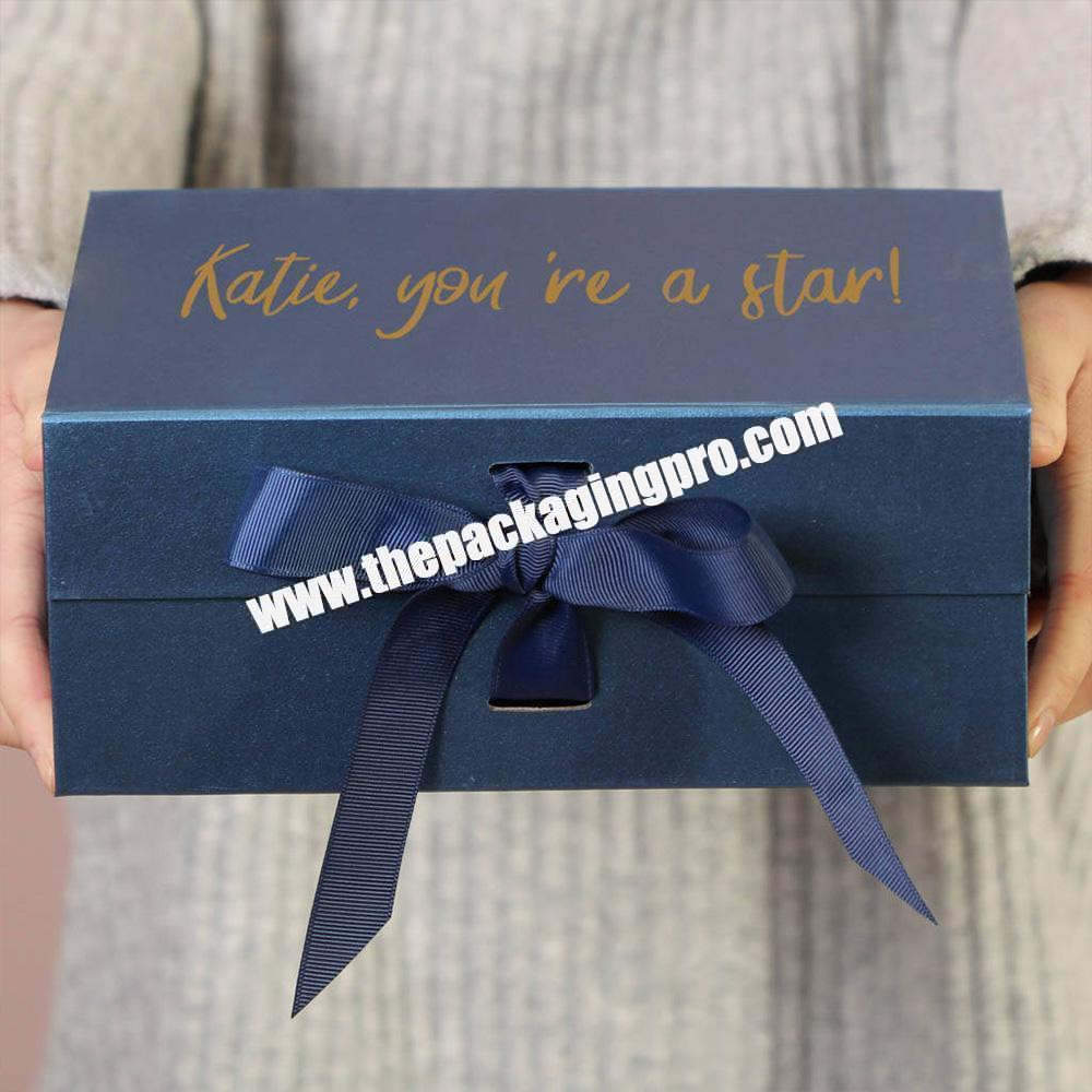 Wholesale Customized Logo Magnetic Folding Luxury Navy Rigid Packaging Ribbon Bouquet Gift Box