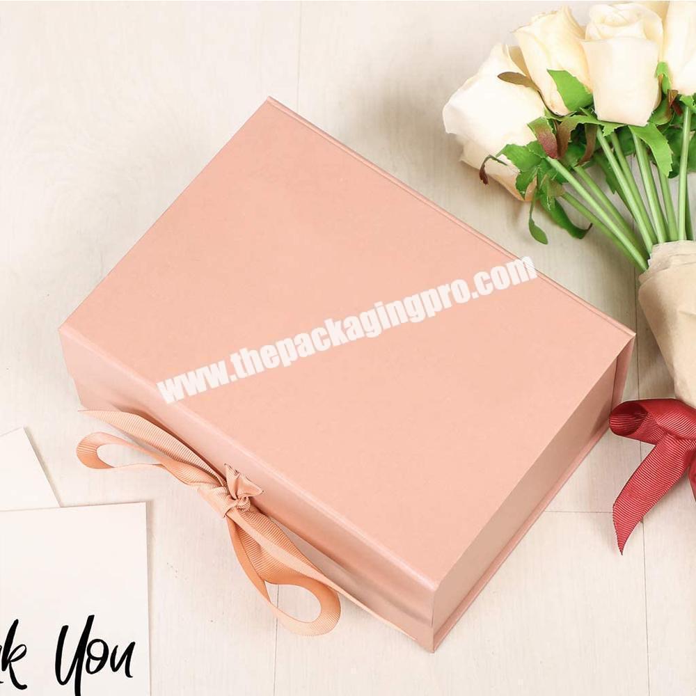 Custom Logo Pink Folding Luxury Rigid Packaging Large Magnetic Hamper Gift Box With Ribbon